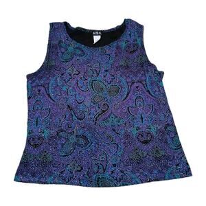MSK Womens XL Sleeveless‎ Glitter Paisley Tank Top Purple Blue Black Made in USA